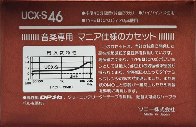 Compact Cassette Sony UCX-S 46 Type II Chrome 1983 Japan