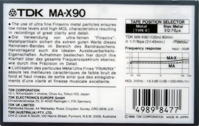 Compact Cassette: TDK  - MA-X 90