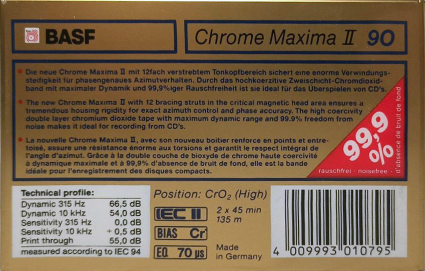 Compact Cassette BASF Chrome Maxima II 90 Type II Chrome 1989 Europe