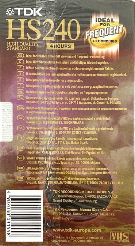 VHS, Video Home System TDK HS 240 Type I Normal Worldwide