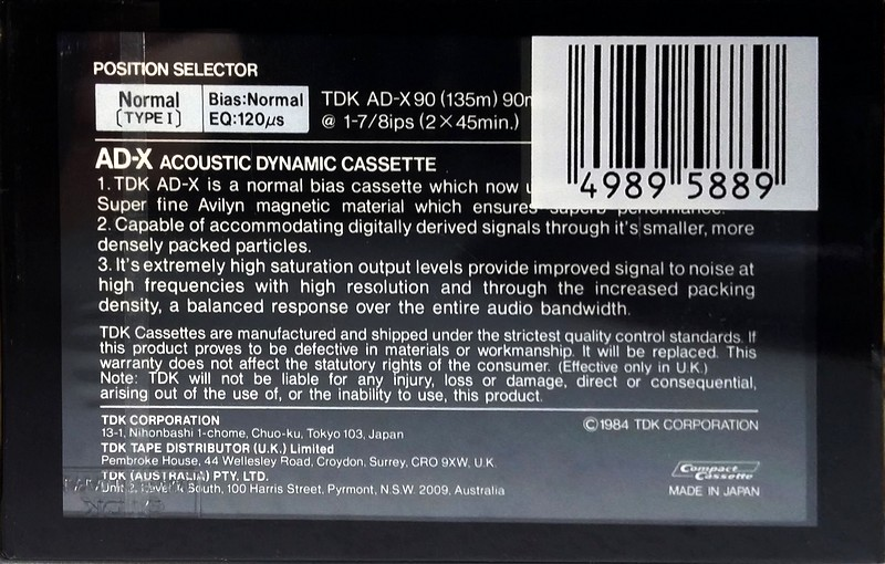 Compact Cassette TDK AD-X 90 Type I Normal 1984 Australia, Europe