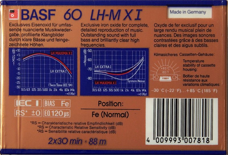 Compact Cassette BASF LH Maxima X I 60 Type I Normal 1985 Europe