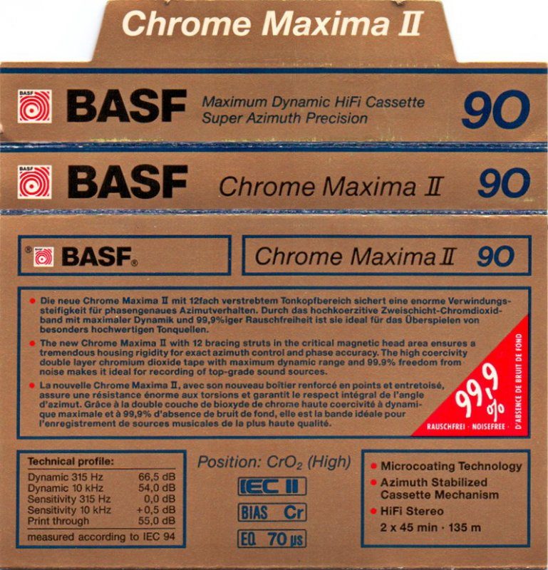 Compact Cassette BASF Chrome Maxima II 90 Type II Chrome 1990 Europe
