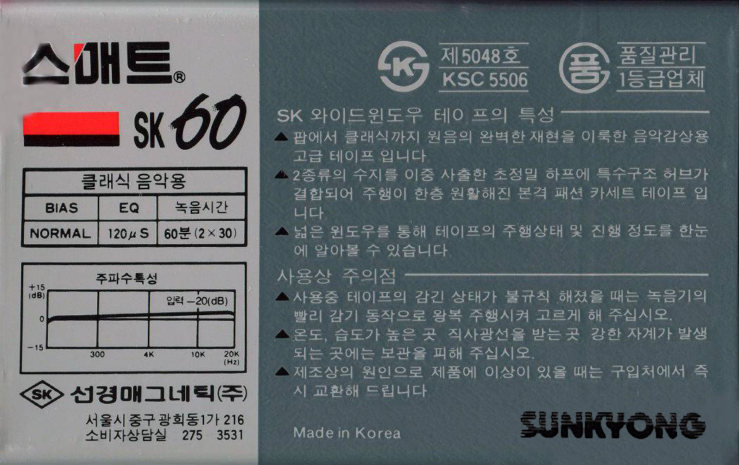 Compact Cassette Smat SK 60 Type I Normal 1988 South Korea