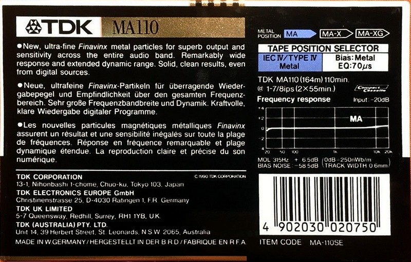 Compact Cassette: TDK  - MA 110