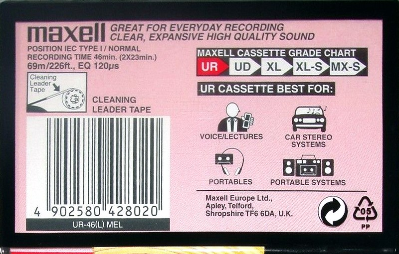 Compact Cassette Maxell UR 46 "UR-46(L) MEL" Type I Normal 2000 Europe