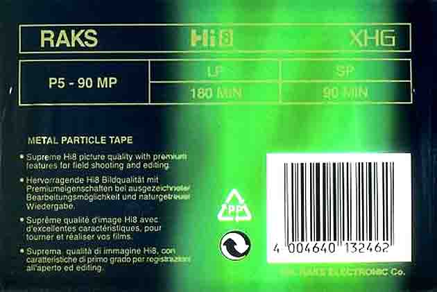 Video8, Hi8, Digital8 RAKS 90 "XHG" Type IV Metal 1992 Europe