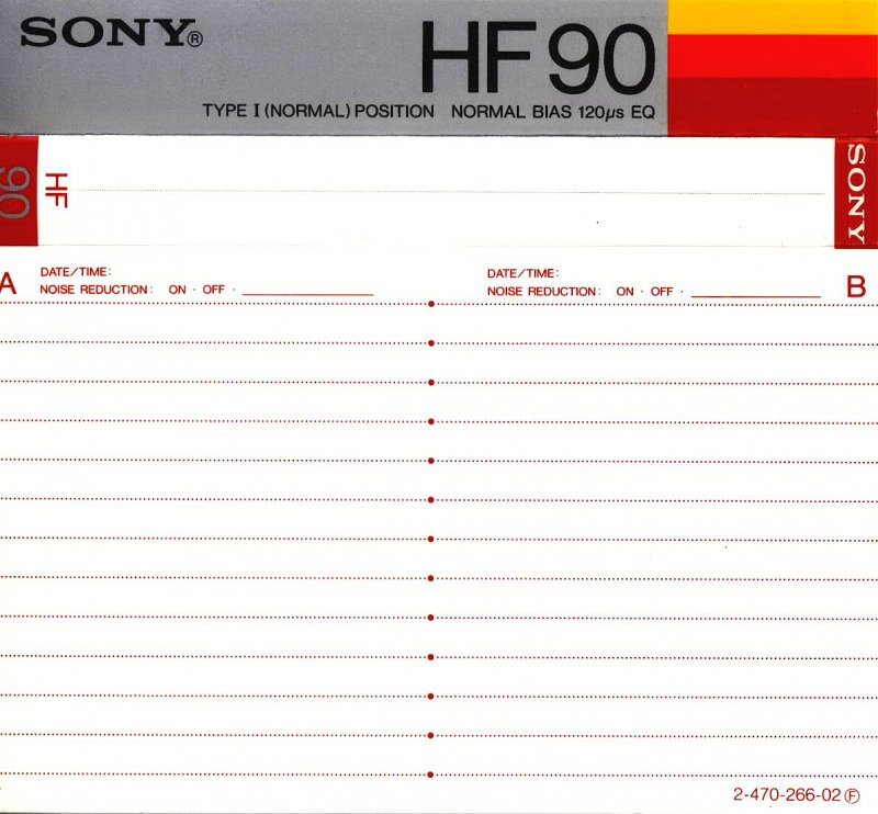Compact Cassette Sony HF 90 Type I Normal 1983 USA
