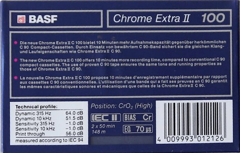 Compact Cassette BASF Chrome Extra II 100 Type II Chrome 1990 Europe