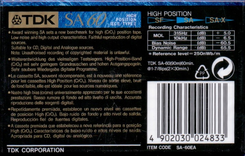 Compact Cassette TDK SA 60 "SA-60EA" Type II Chrome 1995 Europe