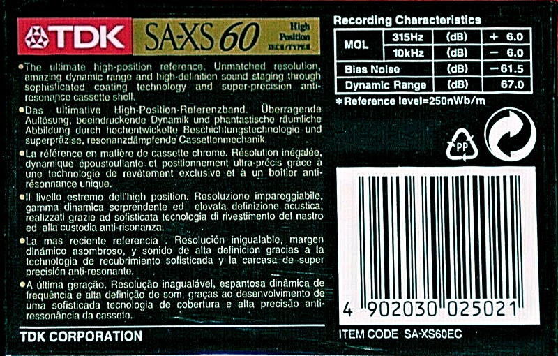 Compact Cassette: TDK  - SA-XS 60