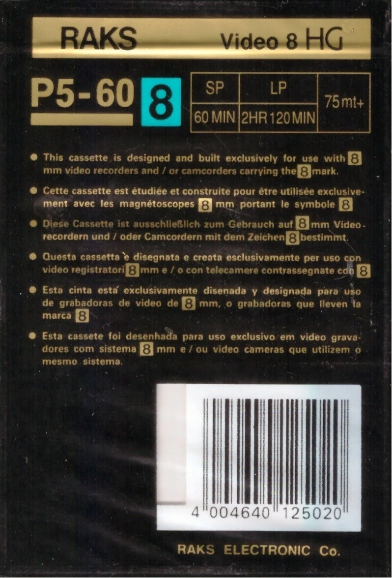 Video8, Hi8, Digital8 RAKS 60 "Super HG" Type IV Metal 1989 Europe