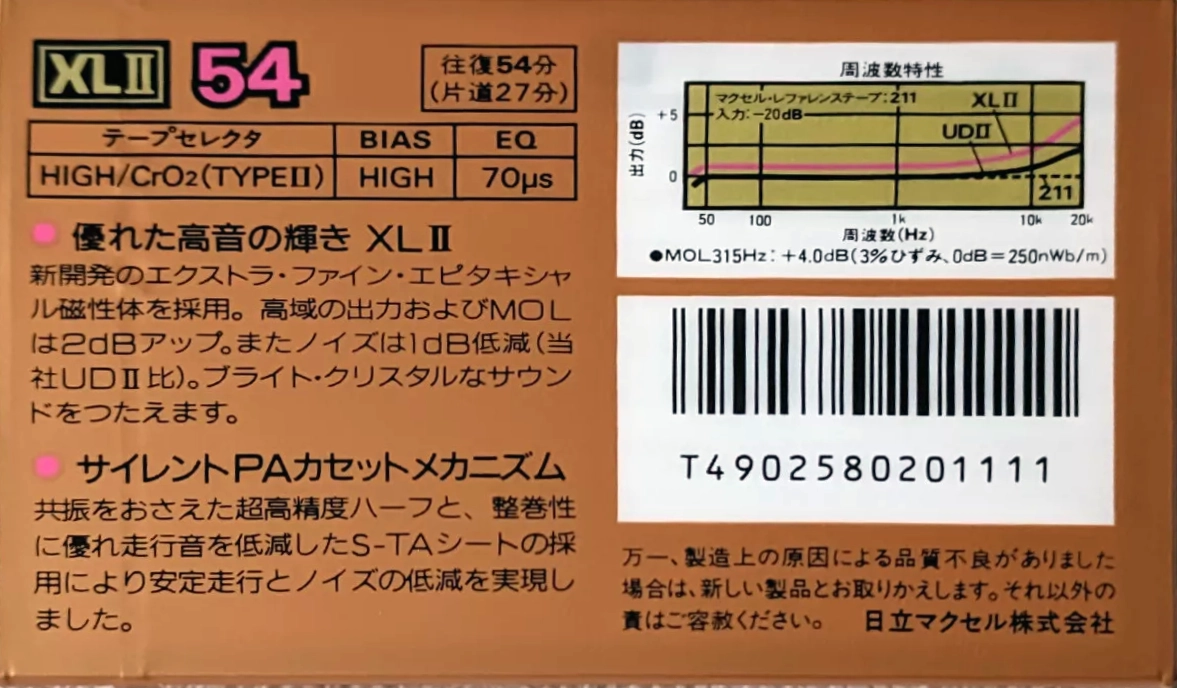 Compact Cassette Maxell XLII 54 Type II Chrome 1985 Japan