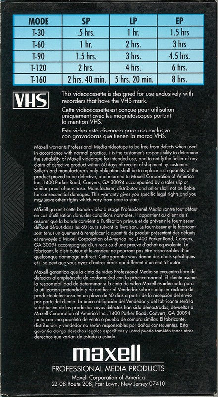 VHS, Video Home System Maxell P/I Plus 120 Type I Normal North America