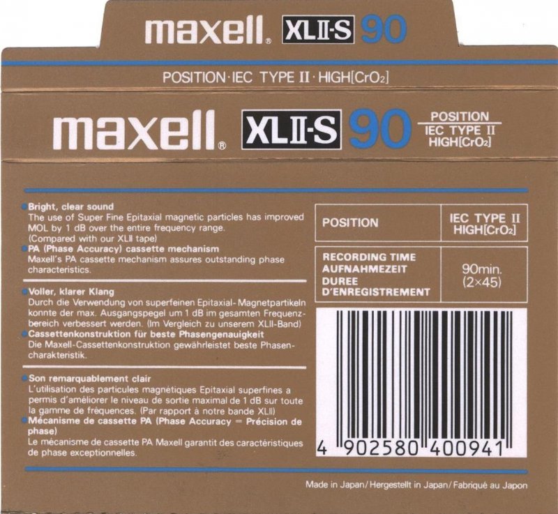 Compact Cassette Maxell XLII-S 90 Type II Chrome 1983 USA