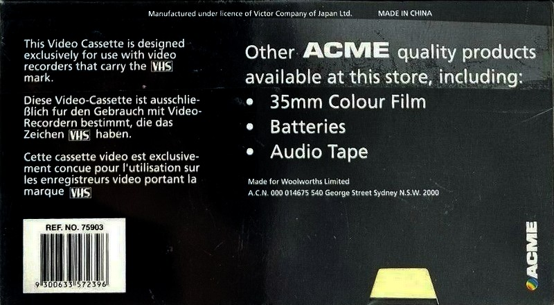 VHS, Video Home System Acme 240 "E-240 High Grade" Type I Normal Europe