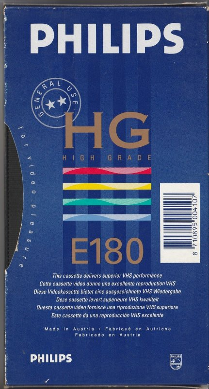 VHS, Video Home System Philips HG 180 Type I Normal 1990 Europe