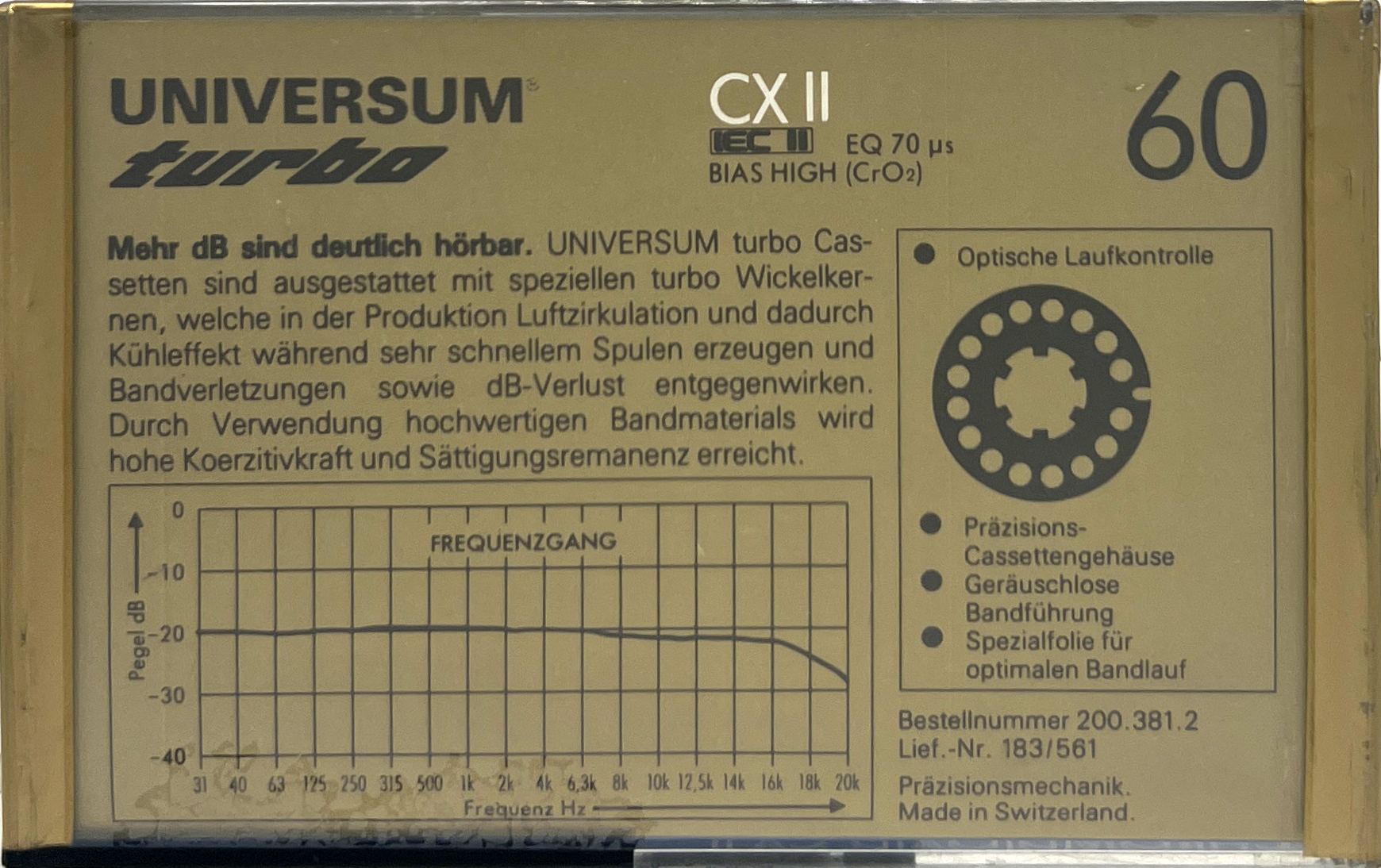 Compact Cassette Universum CX II 60 Type II Chrome 1987 Germany