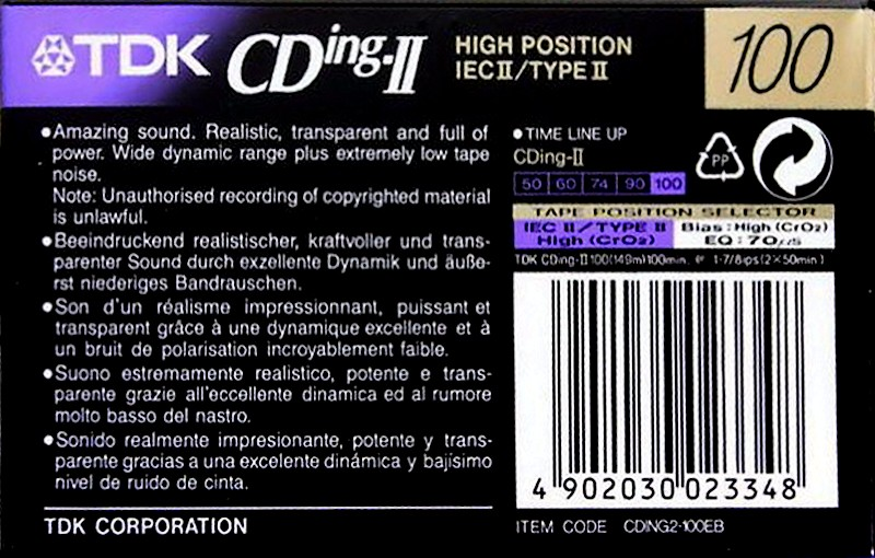 Compact Cassette TDK CDing 2 100 "CDING2-100EB" Type II Chrome 1997 Europe