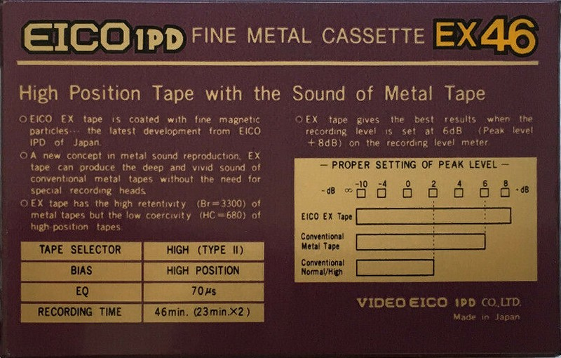 Compact Cassette Eico 1PD EX 60 Type II Chrome 1985 Japan
