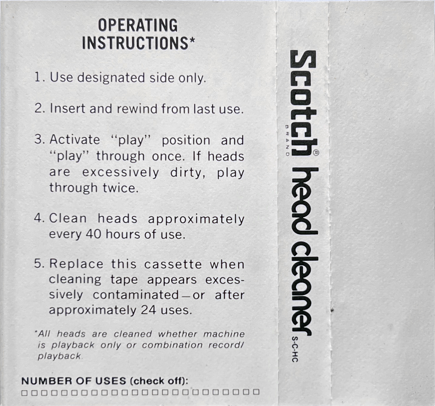 Compact Cassette Scotch Cleaning Cassette 1979 USA