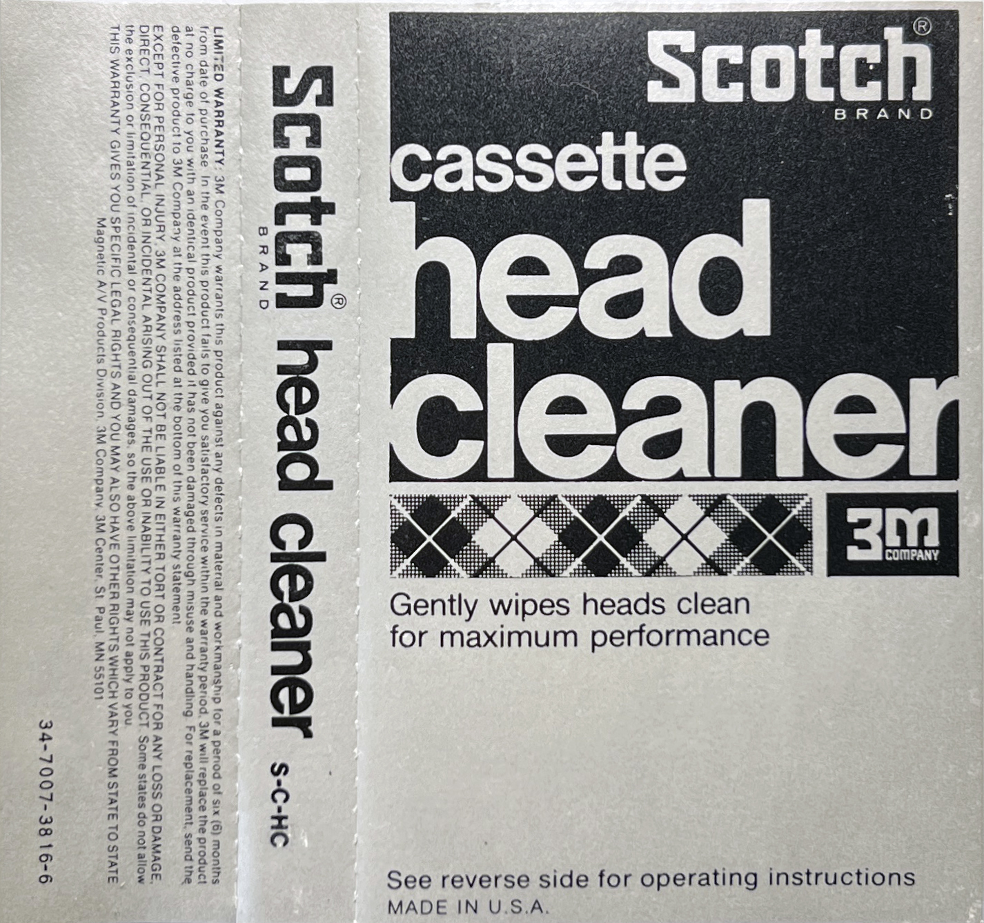 Compact Cassette Scotch Cleaning Cassette 1979 USA