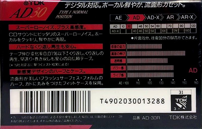 Compact Cassette TDK AD 30 "AD-30R" Type I Normal 1991 Japan