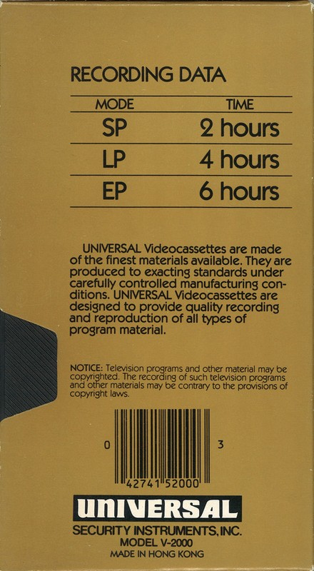 VHS, Video Home System Universal 120 "V-2000" Type I Normal USA