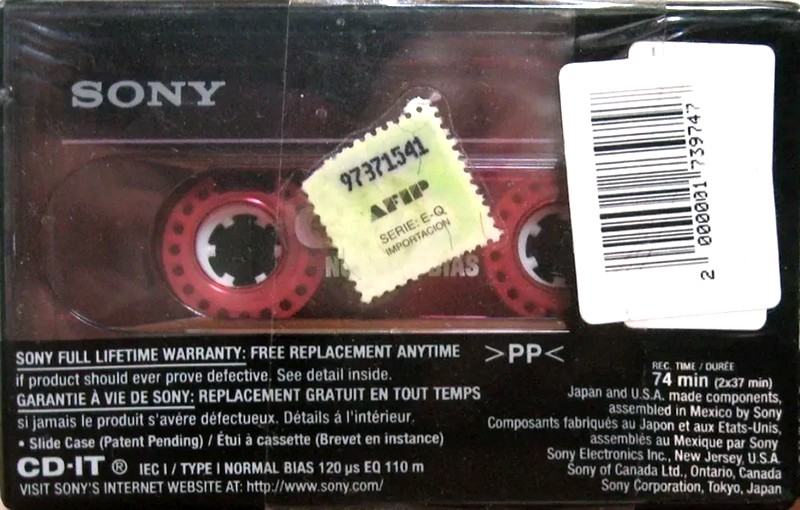 Compact Cassette Sony CD-IT 74 "C-74CDT1B" Type I Normal 1998 North America