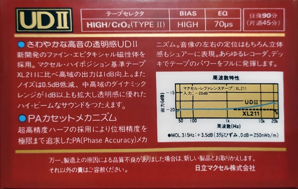 Compact Cassette Maxell UDII / UD2 90 Type II Chrome 1985 Japan