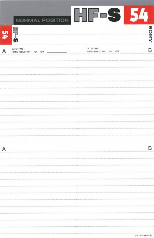 Compact Cassette Sony HF-S 54 Type I Normal 1989 Japan