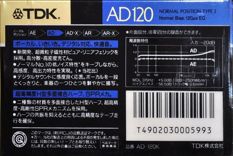 Compact Cassette TDK AD 120 "AD-120K" Type I Normal 1989 Japan