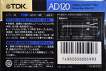 Compact Cassette TDK AD 120 "AD-120K" Type I Normal 1989 Japan