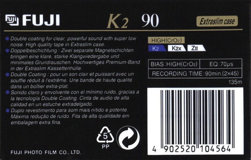 Compact Cassette Fuji K2 90 Type II Chrome 1995 Europe