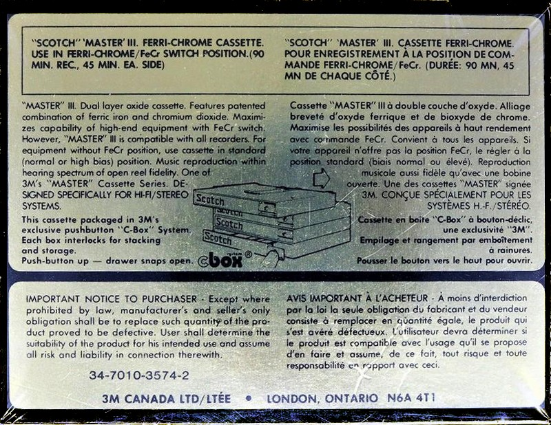 Compact Cassette Scotch Master III 90 Type III Ferro Chrome 1978 Canada