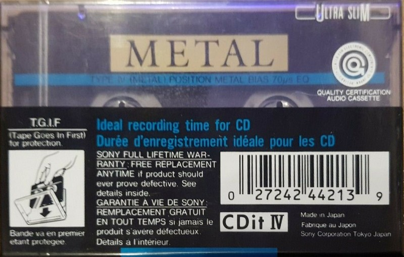 Compact Cassette Sony CDit IV 94 "CDIT4-94" Type IV Metal 1990 North America