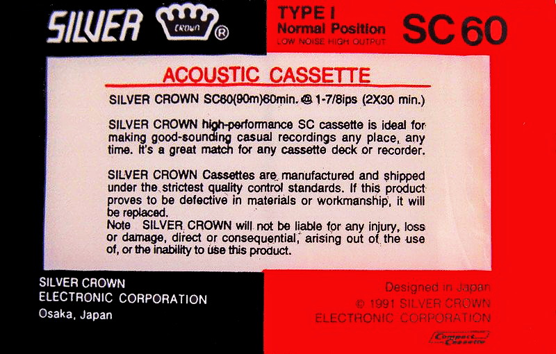 Compact Cassette Silver Crown SC 60 Type I Normal 1991 Unknown Country