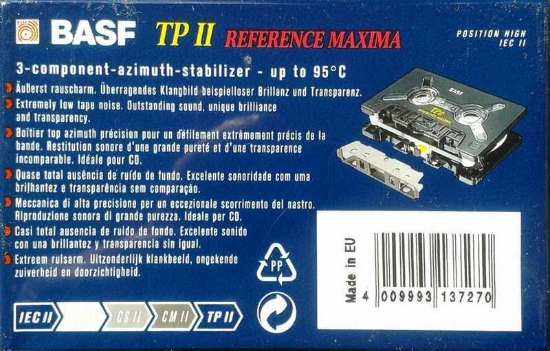 Compact Cassette BASF TP II Reference Maxima 90 Type II Chrome 1995 Europe