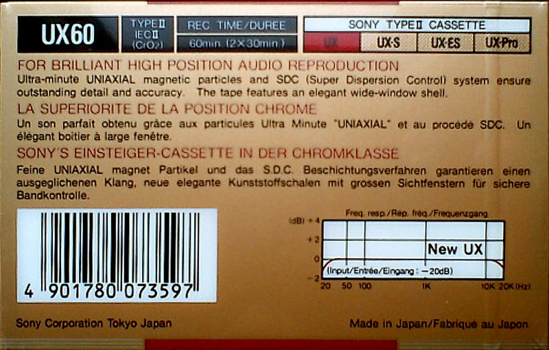 Compact Cassette Sony UX 60 Type II Chrome 1988 Europe