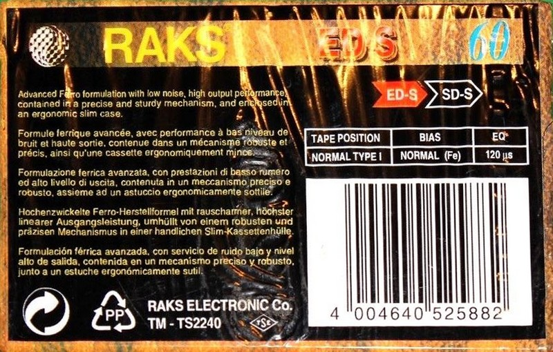 Compact Cassette RAKS ED-S 60 Type I Normal 1993 Europe
