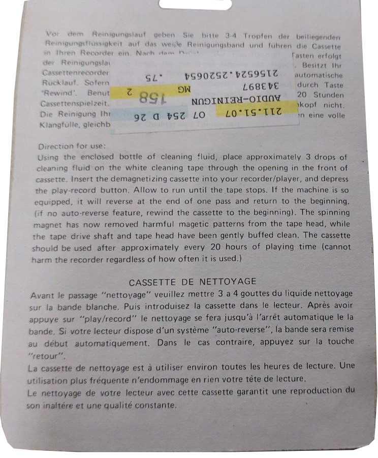 Blister Monacor "KC-01" Cleaning Cassette Europe