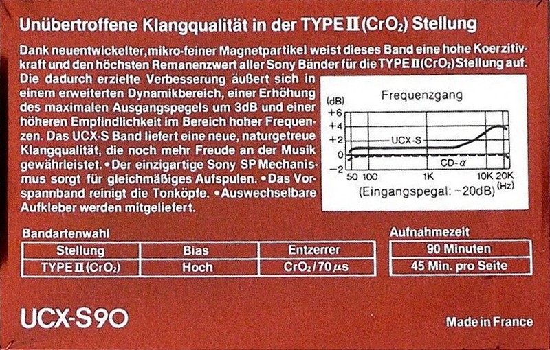 Compact Cassette Sony UCX-S 90 Type II Chrome 1982 Germany