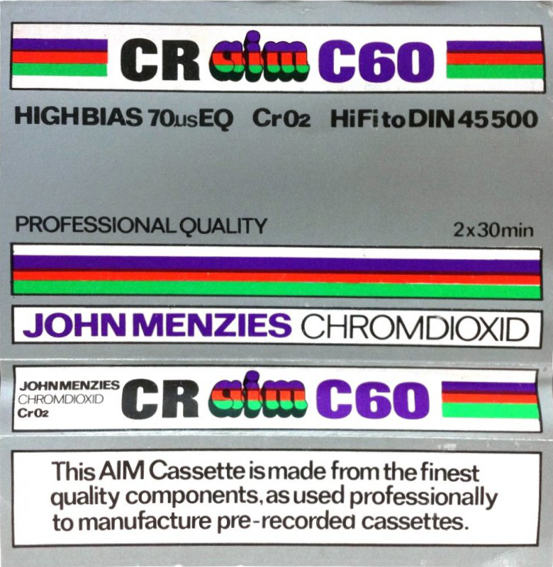 Compact Cassette John Menzies 60 "CR AIM" Type II Chrome UK