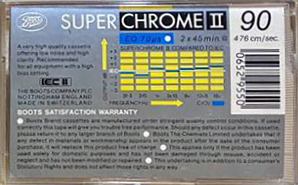 Compact Cassette Boots / Boots Audio Super Chrome 90 Type II Chrome 1987 UK