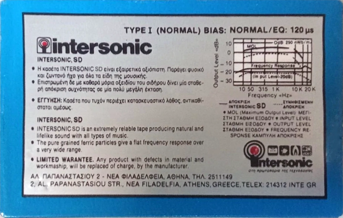 Compact Cassette Intersonic SD 60 Type I Normal Greece