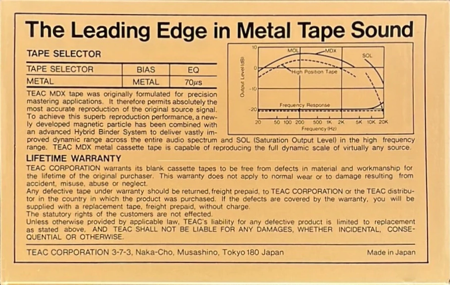Compact Cassette Teac MDX 46 Type IV Metal 1984 USA