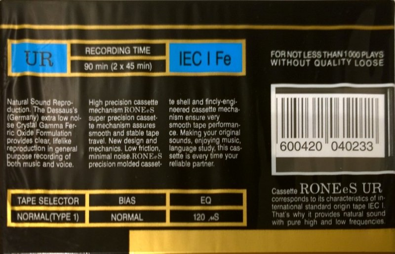 Compact Cassette Ronees UR 90 Type I Normal USSR