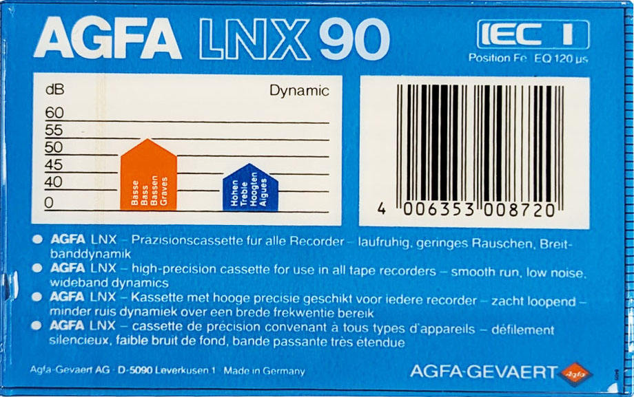 Compact Cassette AGFA LNX 90 Type I Normal 1985 Europe