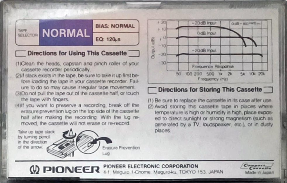 Compact Cassette Pioneer N2 60 Type I Normal 1980 Europe