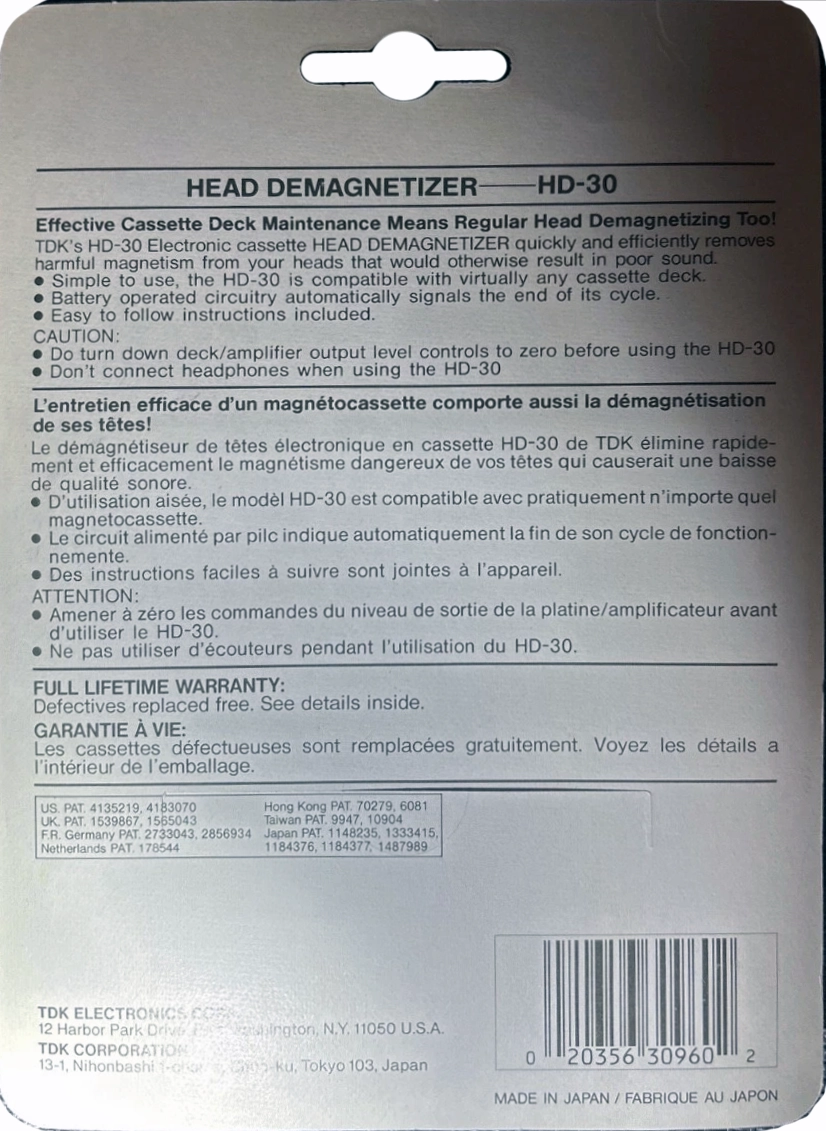 Blister TDK "HD-30" Head Demagnetiser North America